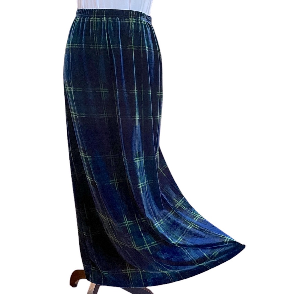 Coldwater Creek Blue Plaid Maxi Skirt